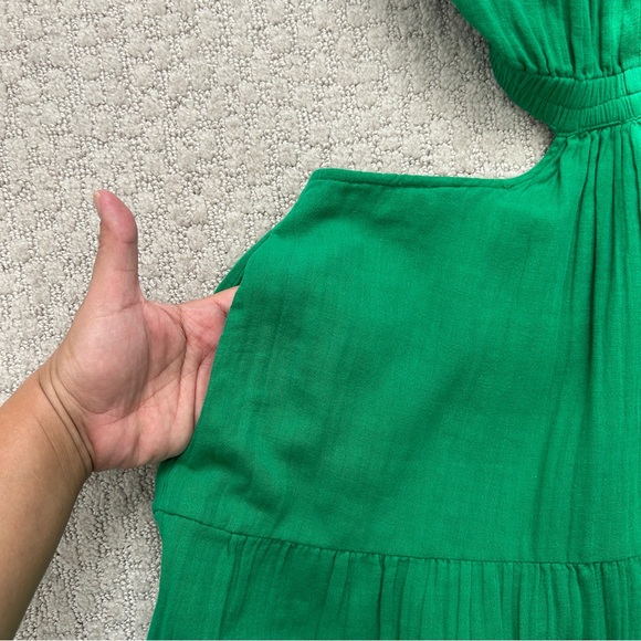 Me + Em Dress 12 Maxi Cheesecloth Cut Out Pockets Tiered Sleeveless Ruffle Green - Picture 9 of 15